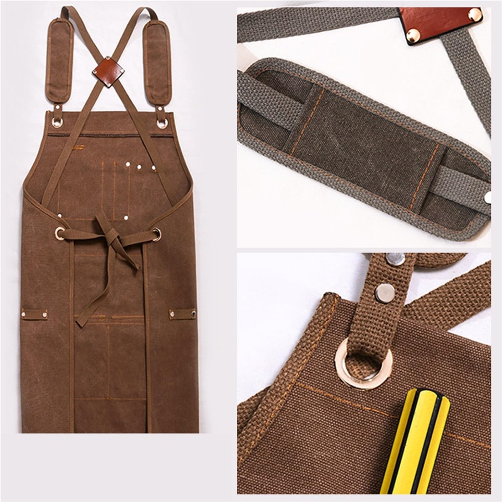 Grembiule da lavoro in tela giardinaggio impermeabile for donna Uomo con tasche Grembiuli cucina for la lavorazione del legno alla griglia Per Giardino