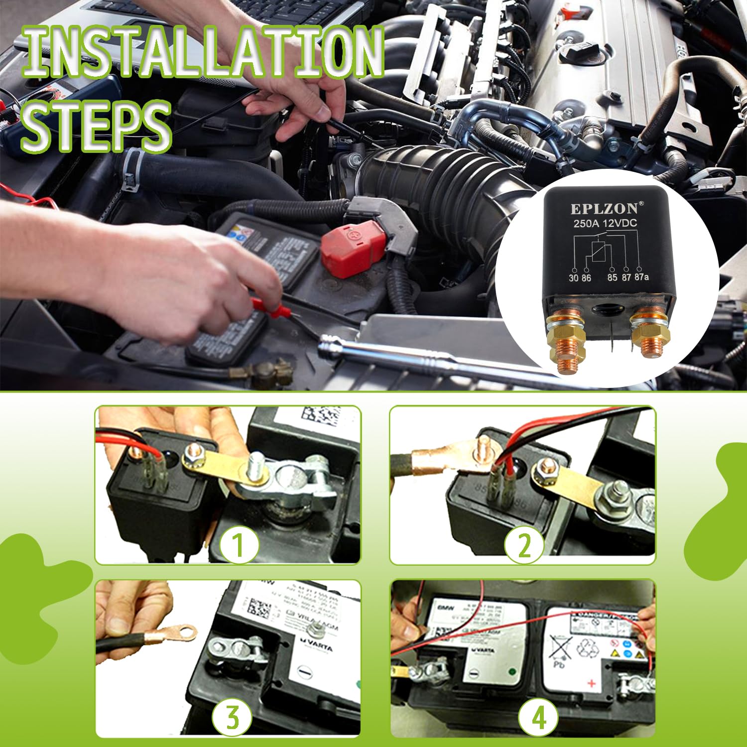 250A 250 AMP 12V DC 5 Polig SPST Auto Relais Batterie Trennrelais LKW Motorstarter Relais für Car Auto Motorrad Truck Marine RV (Packung mit 2)