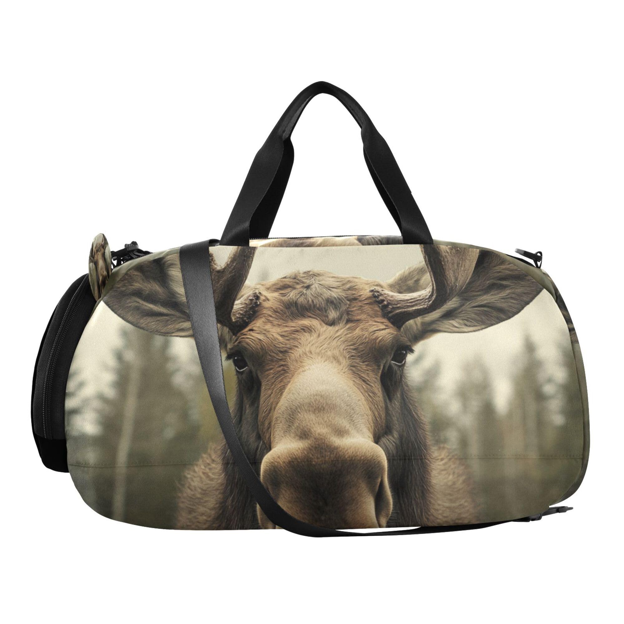 Glaphy Moose Funny Duffle Bag for Toddler Boys Girls, Gym Sports Bag with Shoe Compartments, Kids Travel Overnight Weekender Shoulder Bag