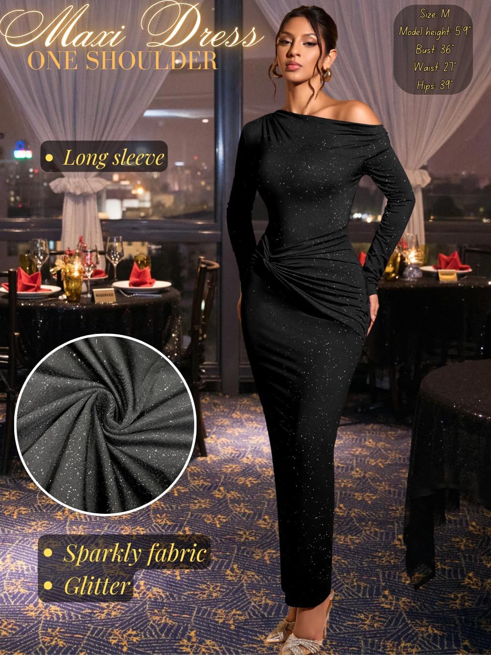 Women's One Shoulder Bodycon Maxi Dress, Formal Elegant Ruched Dresses, Evening Gowns for Gala Prom Wedding Guest - Image 4