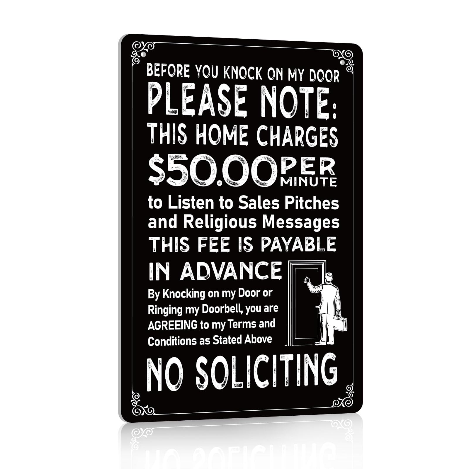 WaaHomeNo Soliciting Sign for House Funny No Soliciting Sign for Front Door Home Yard, 8''x12'' Don't Knock This Home Charges 50 per Minute, Waterproof, Weather Resistant