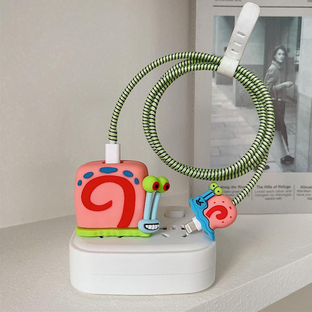 Custodia protettiva per iPhone 20 W con adattatore USB-C e cavo di ricarica, design unico, divertente motivo Kawaii 3D, protezione per cavo di ricarica, per famiglia, uomini, donne (lumaca