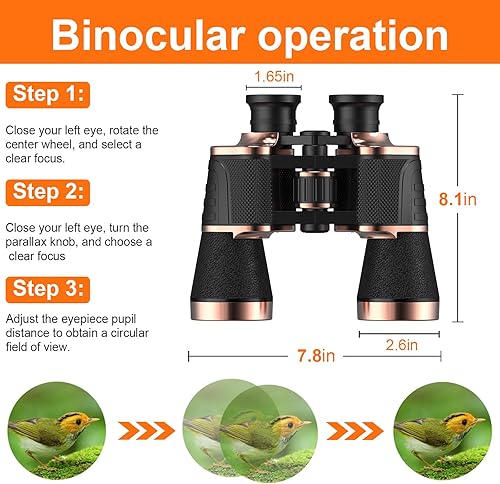 Miniatura 4 de Prismáticos compactos de alta potencia de 20 x 50 para adultos y niños, prismáticos grandes impermeables con baja visión nocturna para caza,