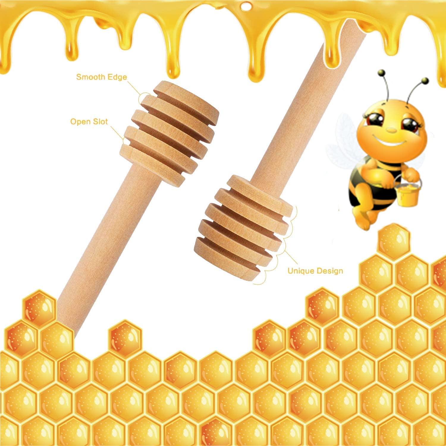 Tyenaza Cuillère à Miel Mini bâton d'agitation en bois de ménage de louche de miel pour le pot de miel distribuer des faveurs de noce de miel(15CM)