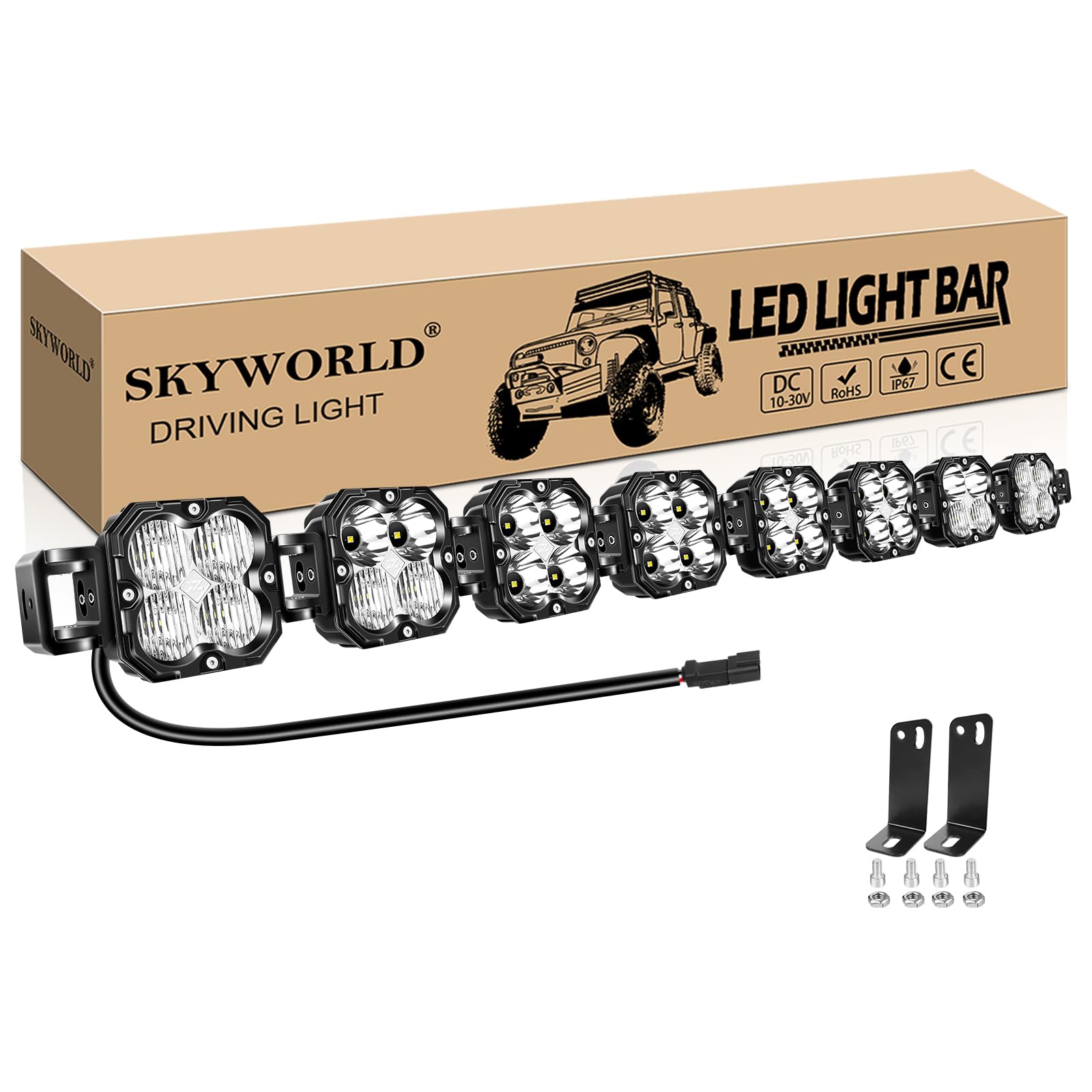 SKYWORLD Listwa Led 4x4, 133 cm 52 cale 240 W 20000 lm, 12 V 24 V dalekiego zasięgu listwa świetlna led rampa do pojazdów offroad samochodów ciężarowych ATV UTE 4x4 ciągnik, 6000K światła