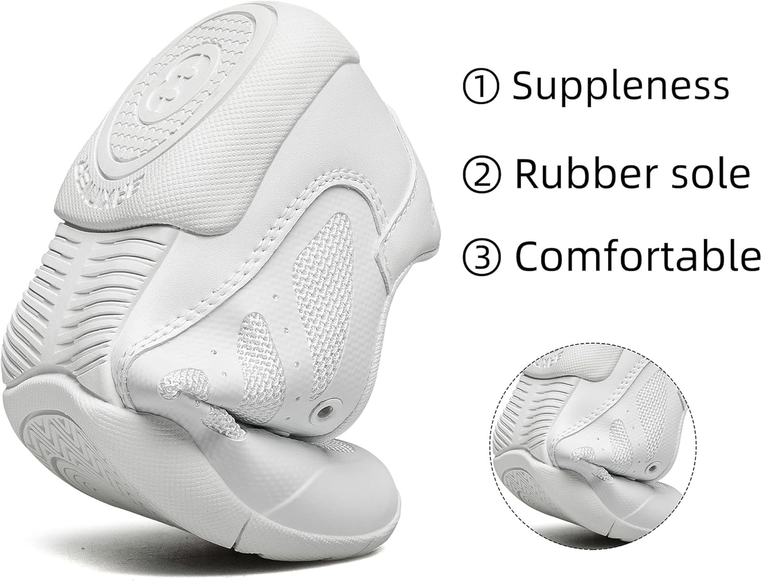 BAXINIER Girls Cheer Shoes White Cheerleading Dance Sneakers Kids Athletic Training Tennis Youth Competition Shoes - Image 3
