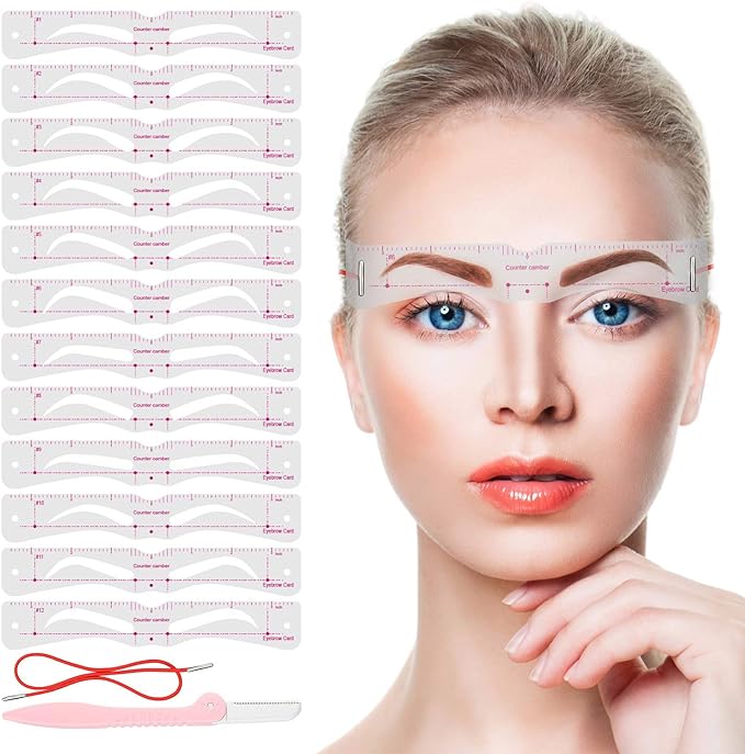 Eyebrow Stencils, 12PCS Eyebrow Shaper Kit + 1PCS Eyebrow Razor