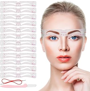 Eyebrow Stencils, 12PCS Eyebrow Shaper Kit + 1PCS Eyebrow Razor, Reusable Eyebrow Template With Strap, Elaborate Eyebrow Stencil, 3 Minutes Makeup Tools For A Variety of Face