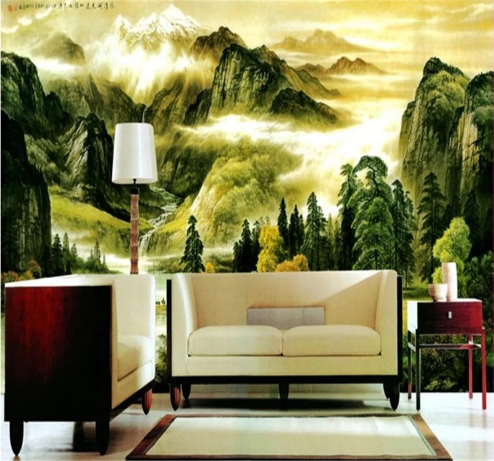 Wallpaper-3D-Xlm 200Cm×140Cm(B×H) Fresh Three Dimensional Magnificent Mountains And Rivers Scenery 3D Wallpaper Easy Install Feature Office Living Room Sofa Bedroom Tv Background Wall Decoration-200Cm×140Cm