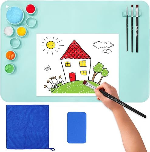 Vista 18 de OSDUE Tapete de pintura de silicona, 20 x 16 pulgadas, tapete de arte con tazas de silicona para manualidades, tapetes gruesos y grandes para Rosa