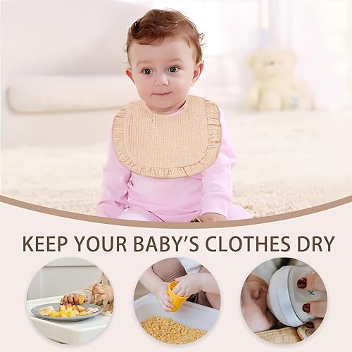 Miniatura 5 de Paquete de 6 baberos de muselina para bebés niñas, baberos de muselina tipo bandana (Rosa dulce)