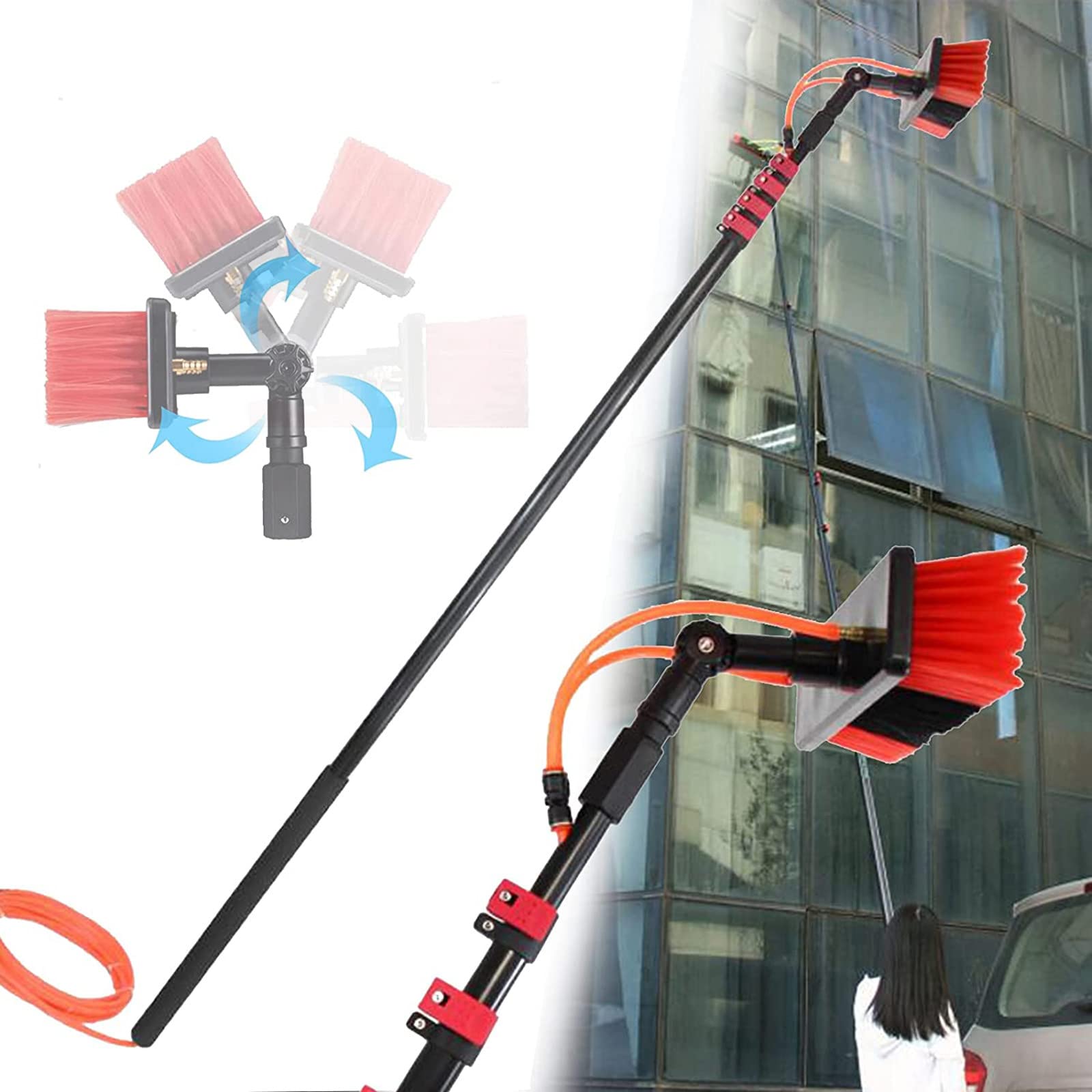 Genérico Kit de Limpieza de Ventanas telescópico con alimentación de Agua: Cepillo y Varilla Ajustables para una Limpieza eficiente de vidrios, Herramienta Ideal para Uso doméstico y Profesional.
