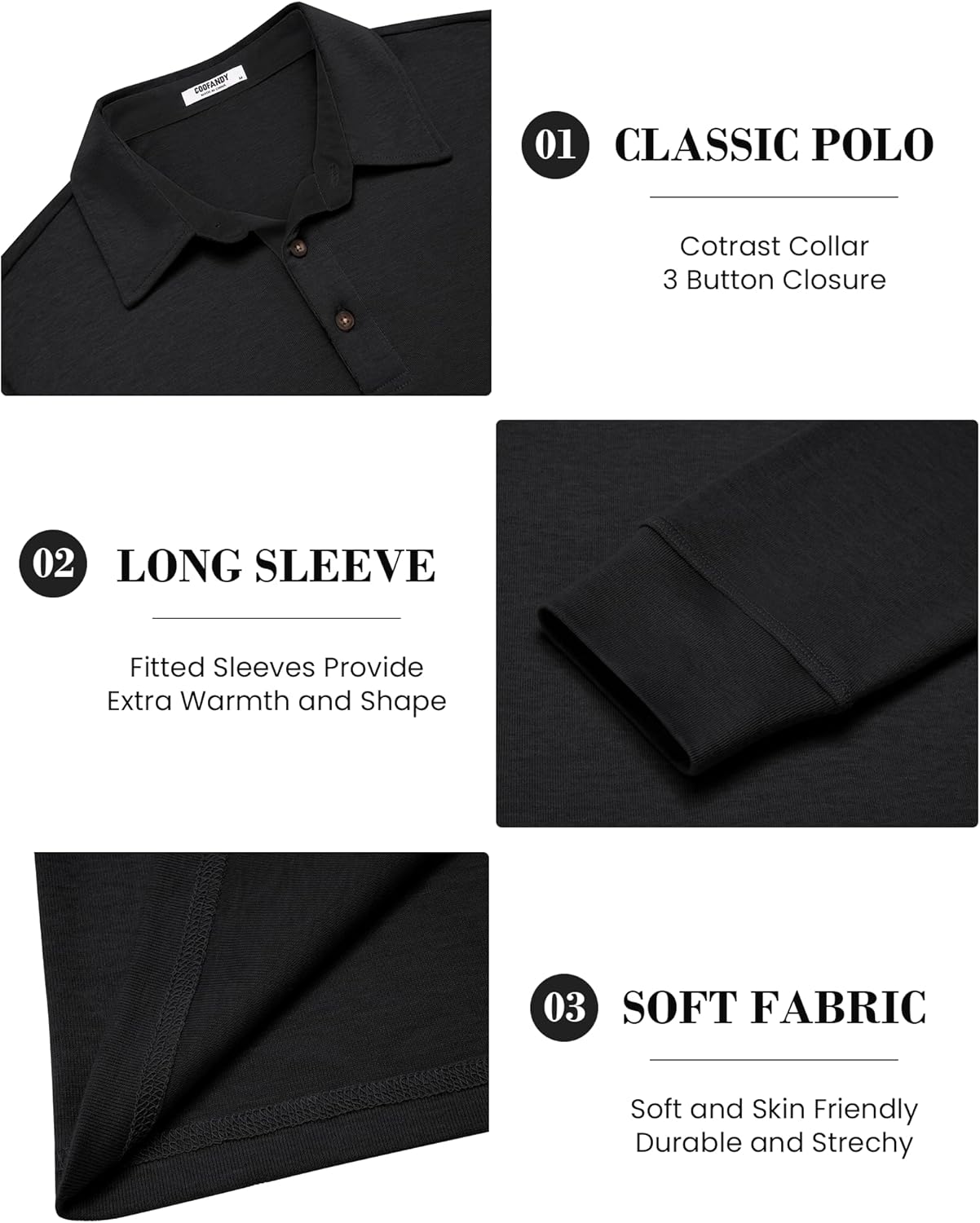 COOFANDY Mens Long Sleeve Polo Shirts Classic Casual Button Polo Tee Lightweight Collared Golf Shirt - Image 5
