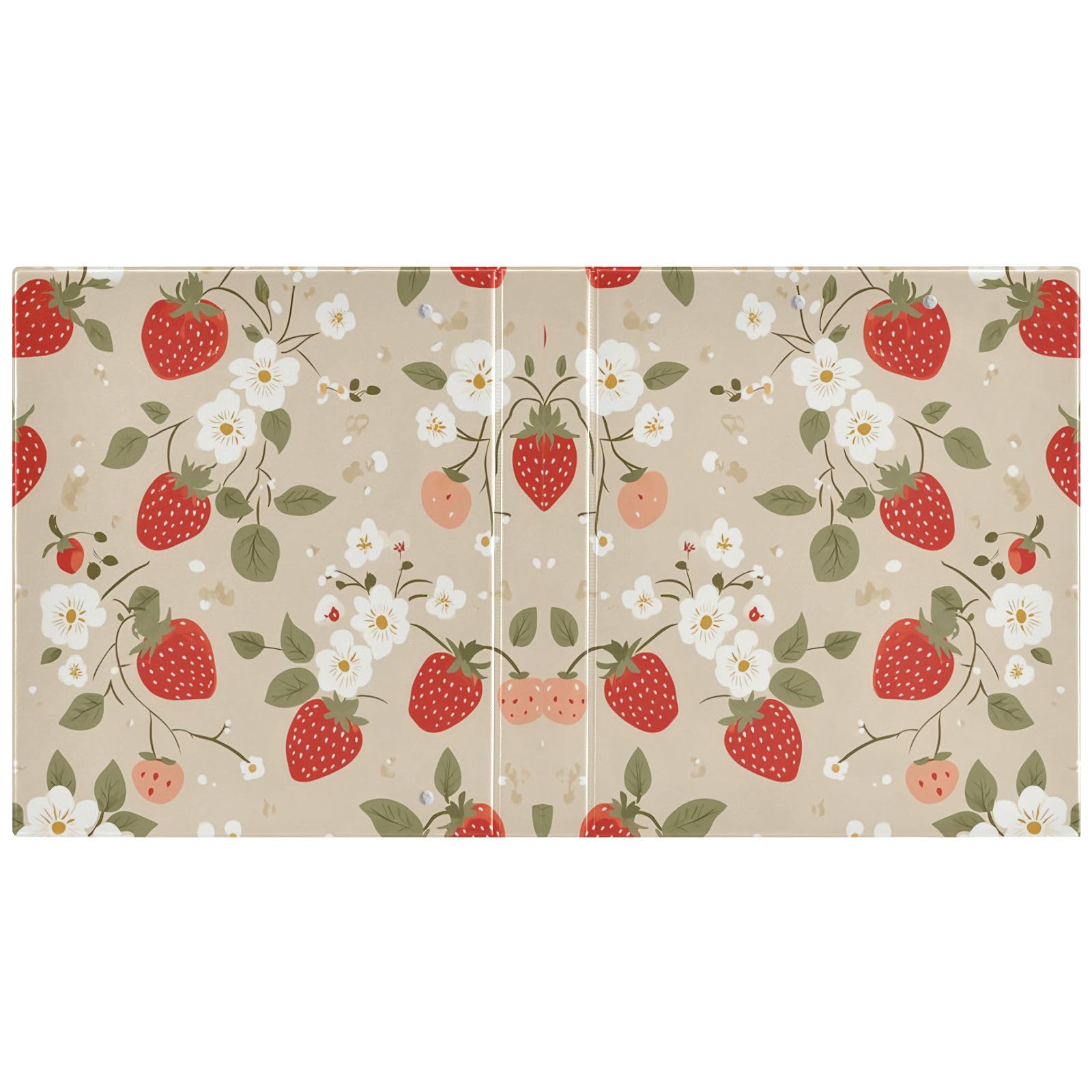 Raccoglitori ad anelli con 3 anelli, 3,8 cm, fragole e fiori bianchi, decorativi, rotondi, con clip in metallo, organizer per casa e ufficio, confezione da 2