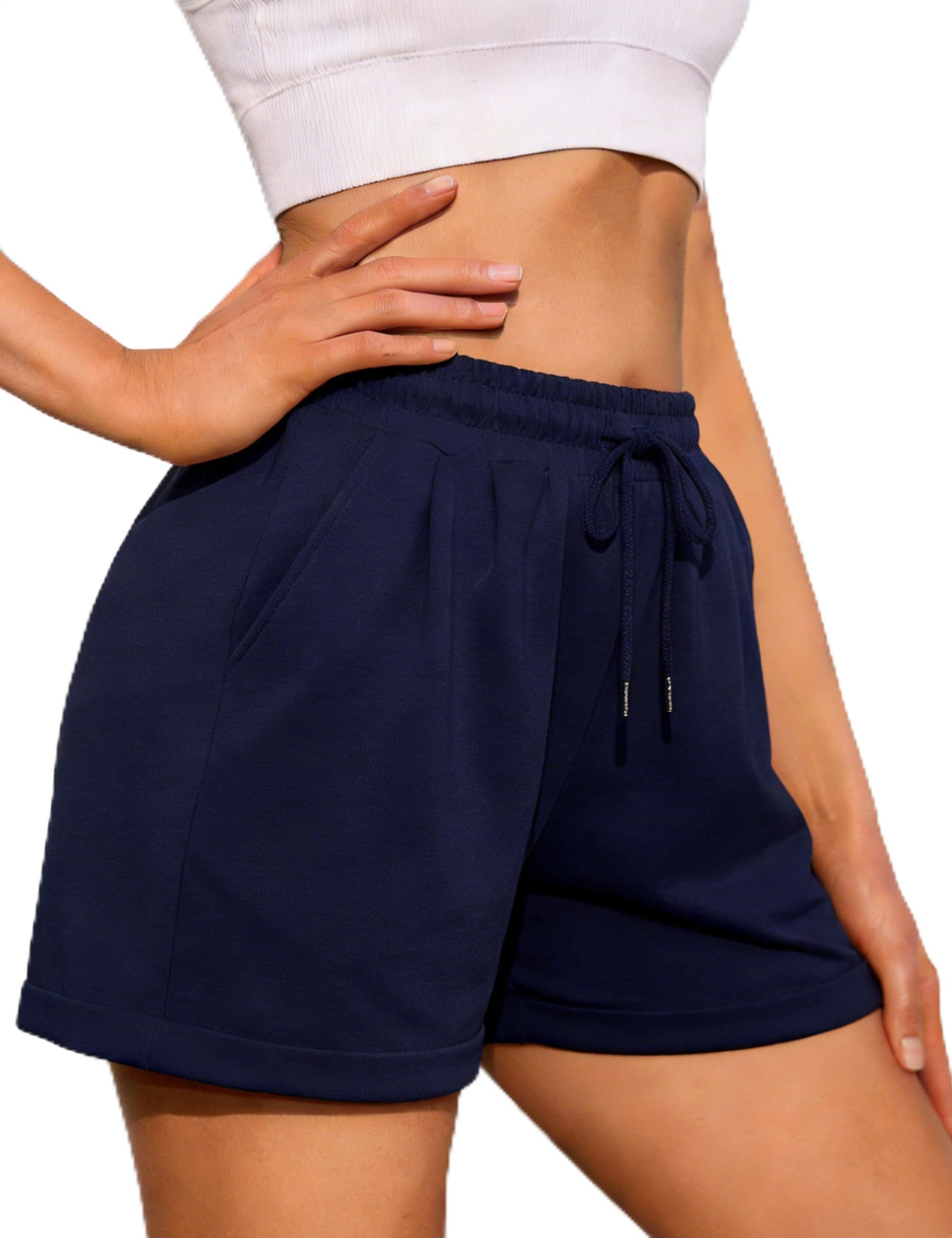Litherday Shorts Damen Sommer Sporthose Baumwolle Kurze Hose Sport Shorts High Waist Jogginghose Traininghose mit Taschen