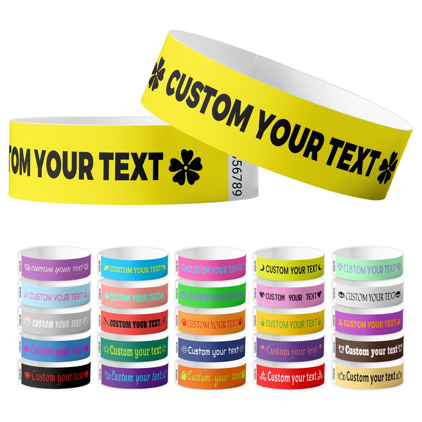 Custom Paper Wristbands for Events, Personalized Waterproof Wrist Bands with Logo & Text, Bulk Printable Event Wristbands for Parties, Festivals,