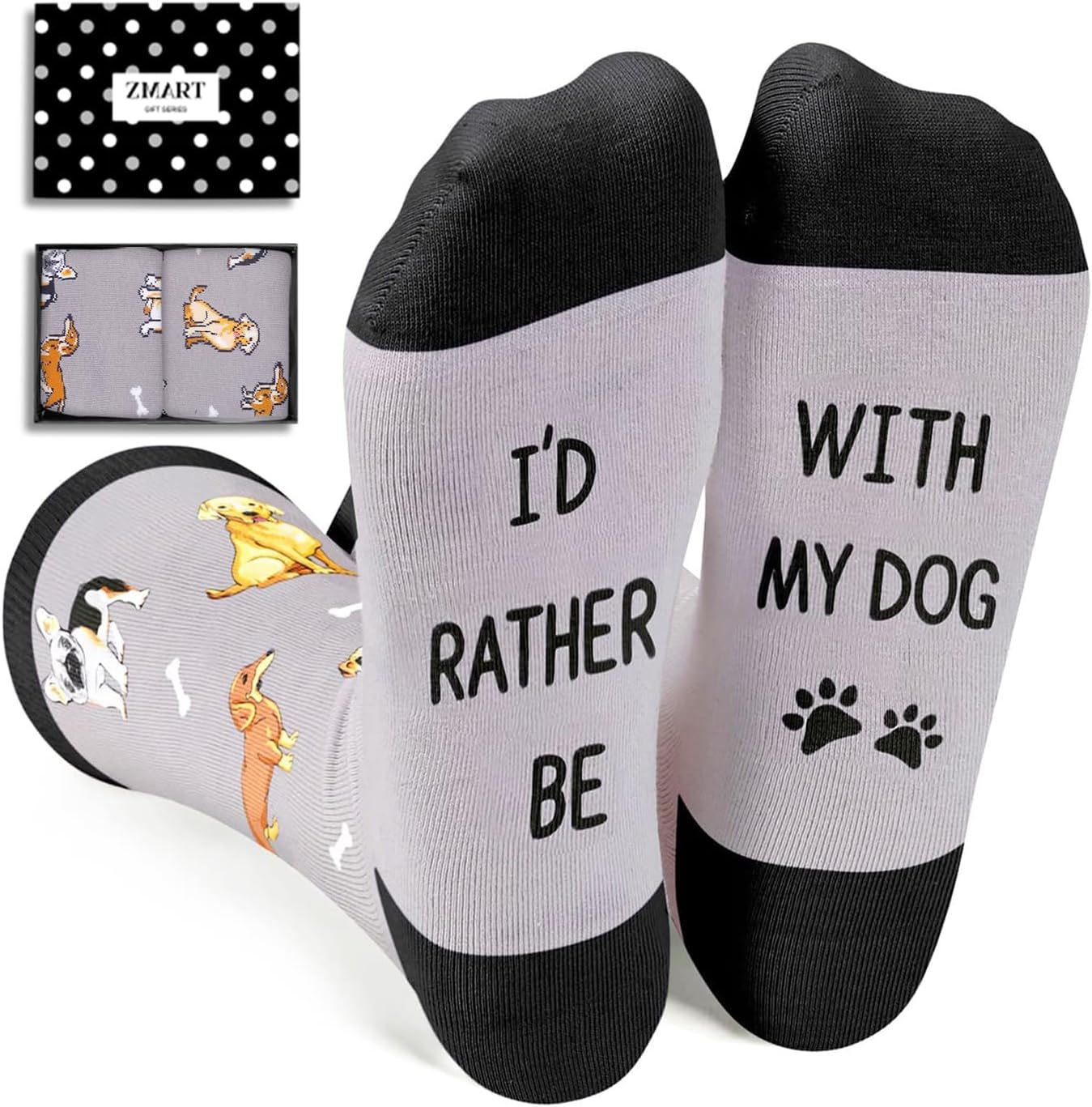 Zmart Funny Dog Cat Socks - Dog Cat Dad Gifts for Pet Lovers, Men Christmas Gifts