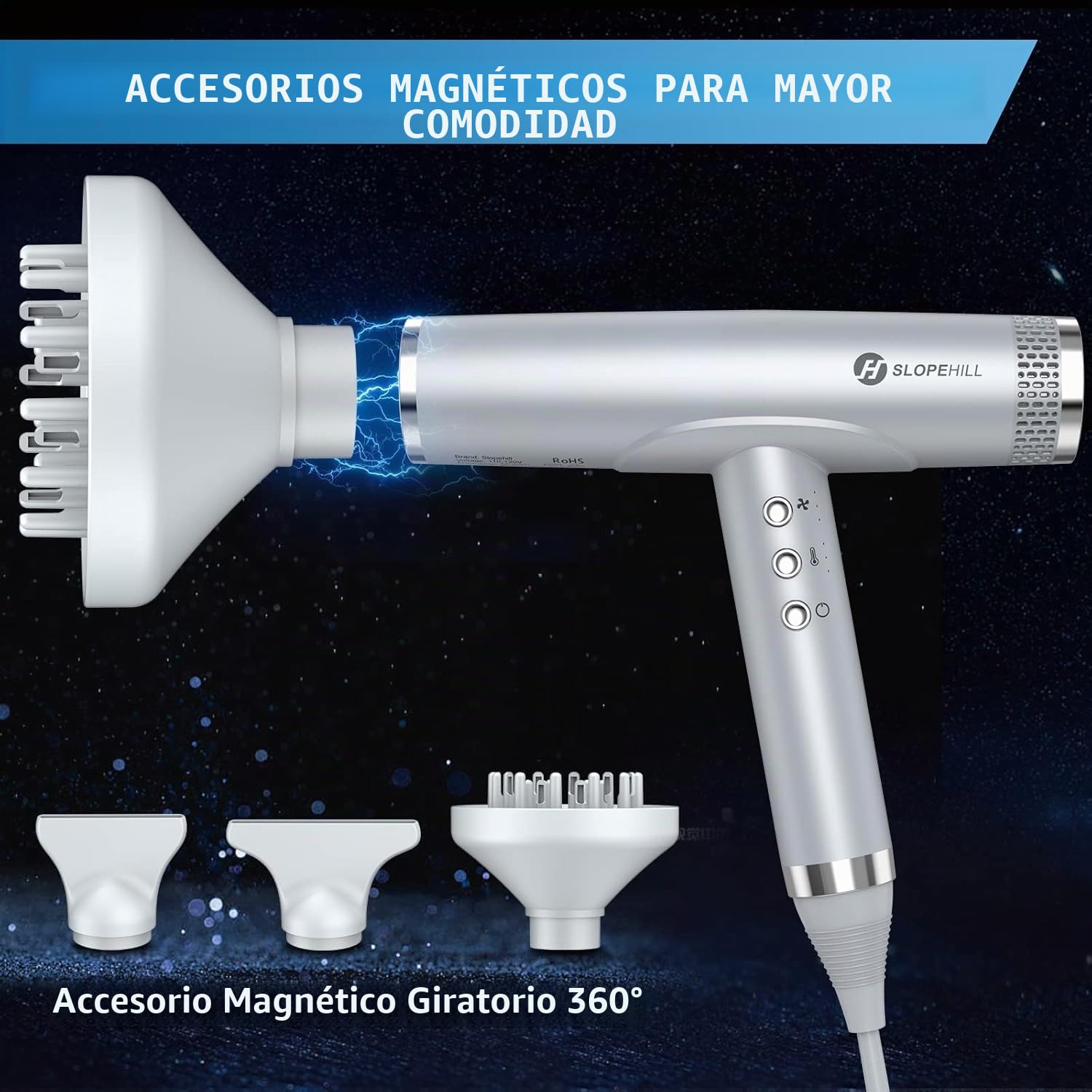 slopehill Secador de Pelo Iónico 110,000 RPM, 2000W, 320g | Motor Sin Escobillas, Difusor Magnético, Poco Ruido, Tecnología Biocerámica, Para Casa y Viajes