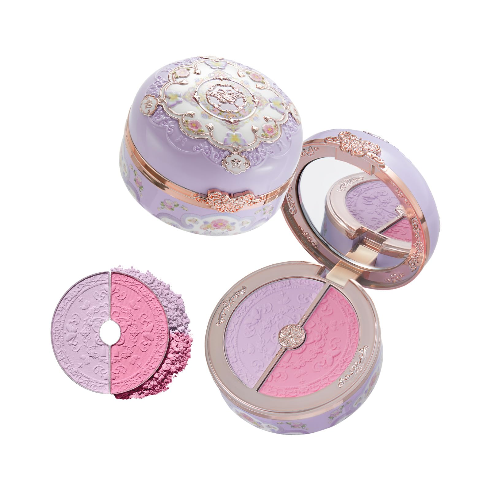 Butterfly Cloud Collar Rouge Box Highlighting & Blush Duo Powder,Purple+Berry Two Tone Matte Blush for Cheeks Bulidable & Blendable for Women & Girls,0.21 Oz(04 Fluttering Romance)