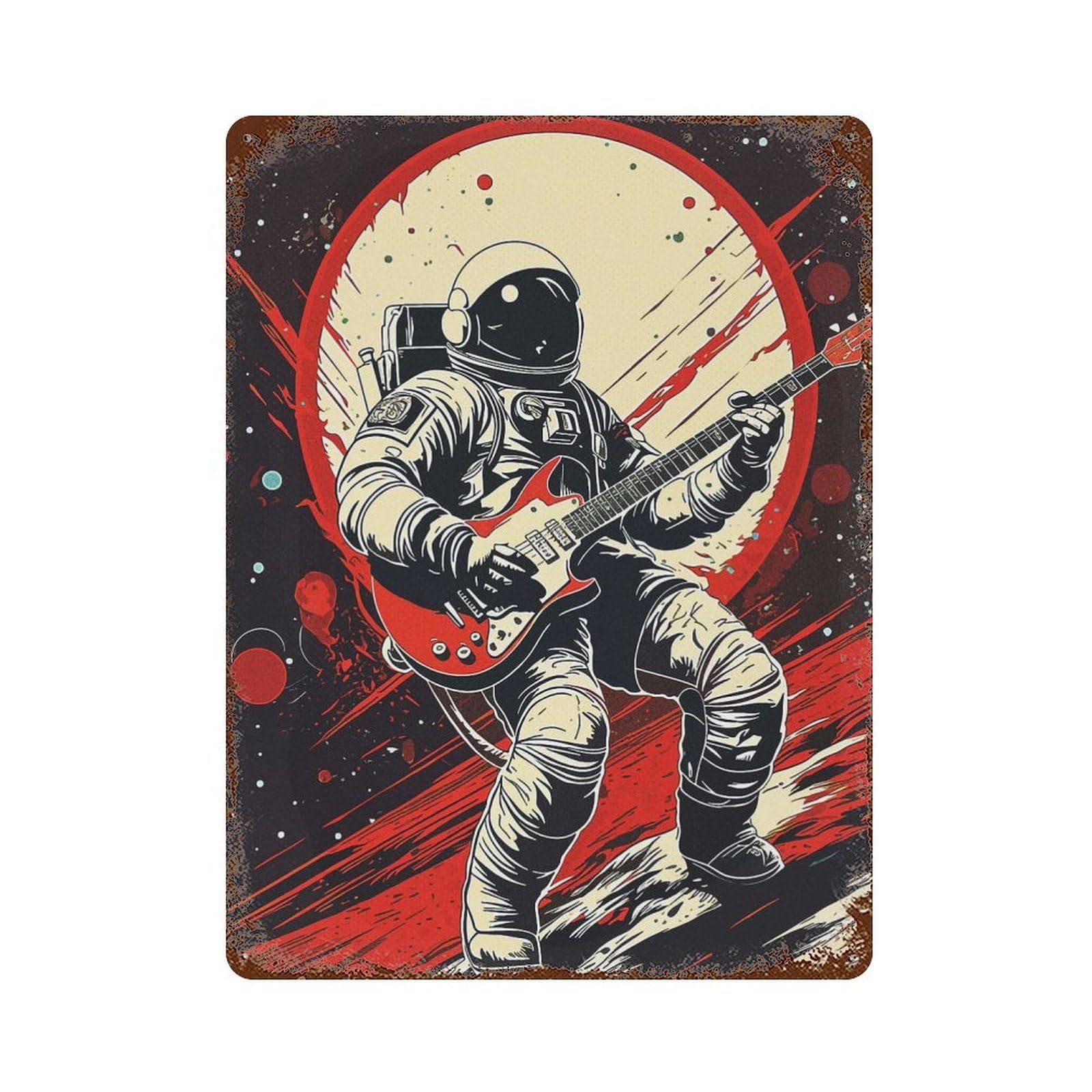 Music Astronaut Retro Metal Sign 15.7"x11.8", Decorative Metal Wall Art for Basement, Hobby Room And Garage Decor