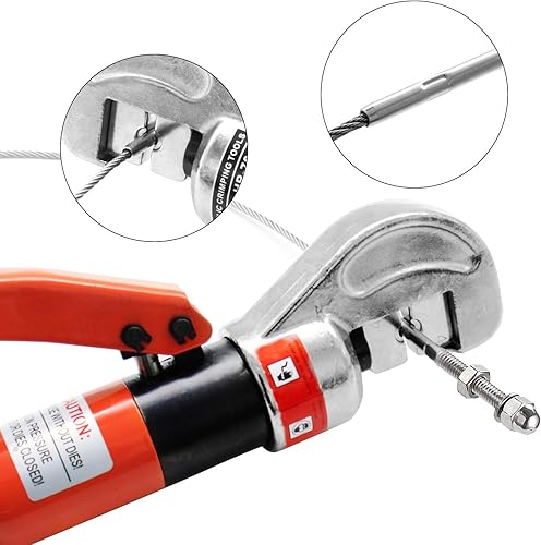 Miniatura 5 de CKE Herramienta de mano mejorada de 10 toneladas para cables hidráulicos de acero inoxidable de 1/8, 3/16, cabezal resistente con 9 troqueles y