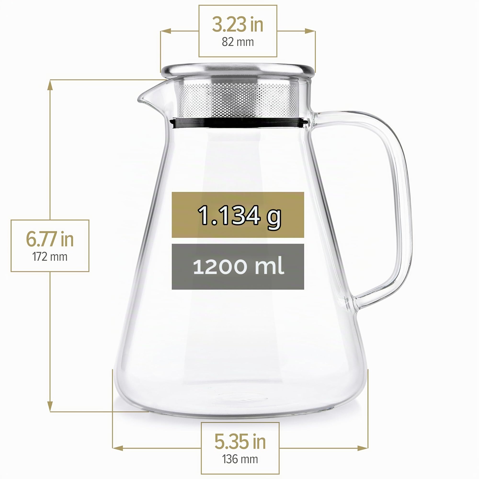 Teabloom One-Touch-Teekocher, 2-in-1-Teekanne und Wasserkocher mit Edelstahl-Filterdeckel für losen Tee - fleckenfreie Teekanne aus Borosilikatglas (1,134.0 g) - Tea Connoisseur's Choice