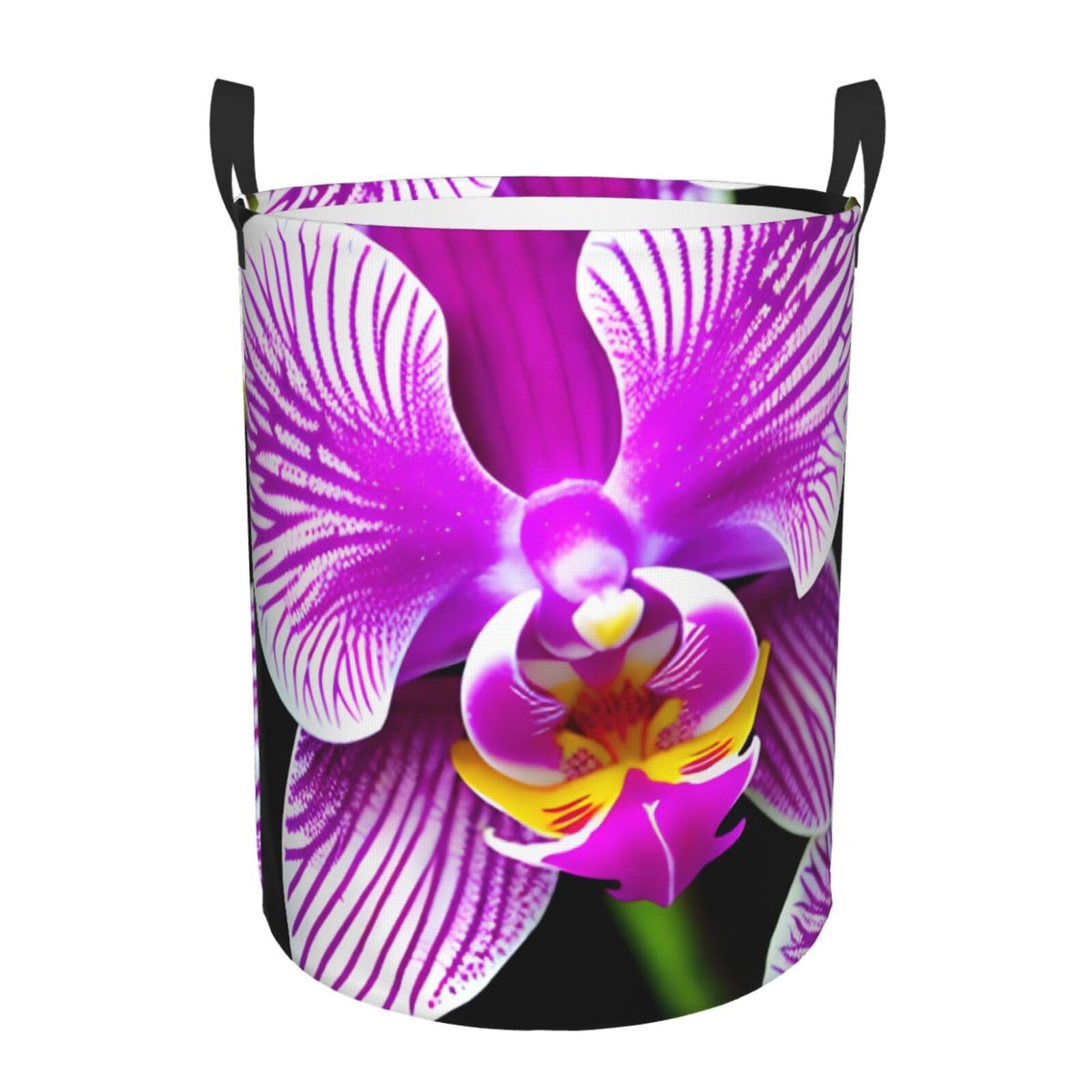 M Collapsible Laundry Hamper Round Orchid Flower Print Storage