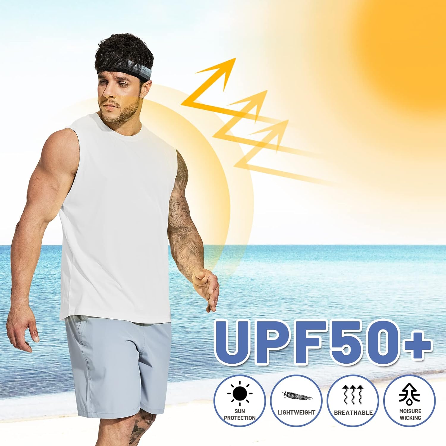 MIER 3 Pack Men's Workout Tank Tops UPF 50+ Swim Shirts Quick Dry Running Sleeveless UV Protection Muscle Tees