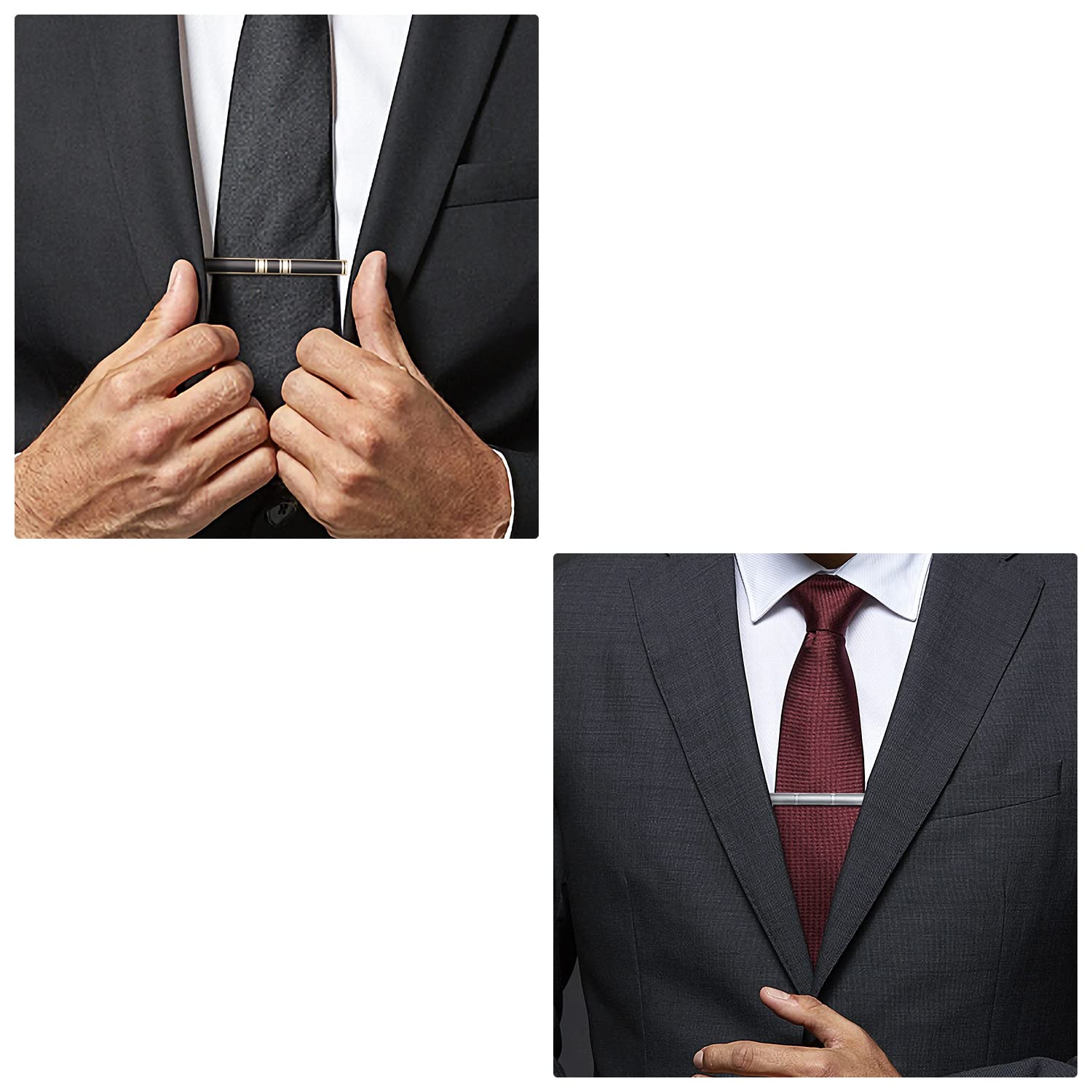 wynameleri Krawattennadeln für Herren, silberfarben, schwarz, 3 Stück, 10 Stück, kurze Krawattenklammer-Set 5,8 cm, 6,1 cm, Business-Hemd, Krawatte, Prise für Herren