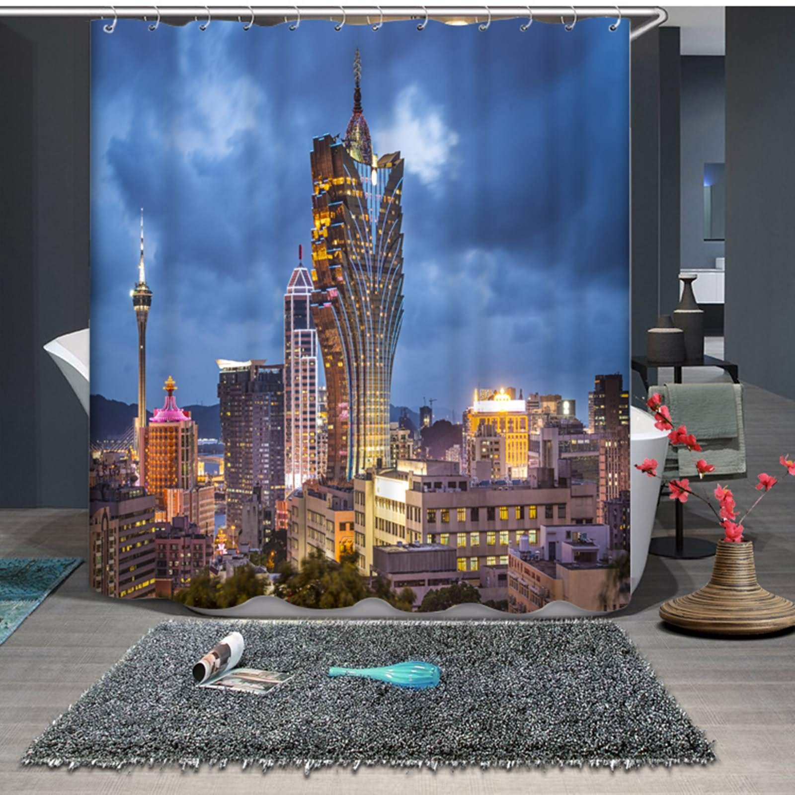 Rideau de douche japonais étanche anti-moisissure grand format bleu 3D