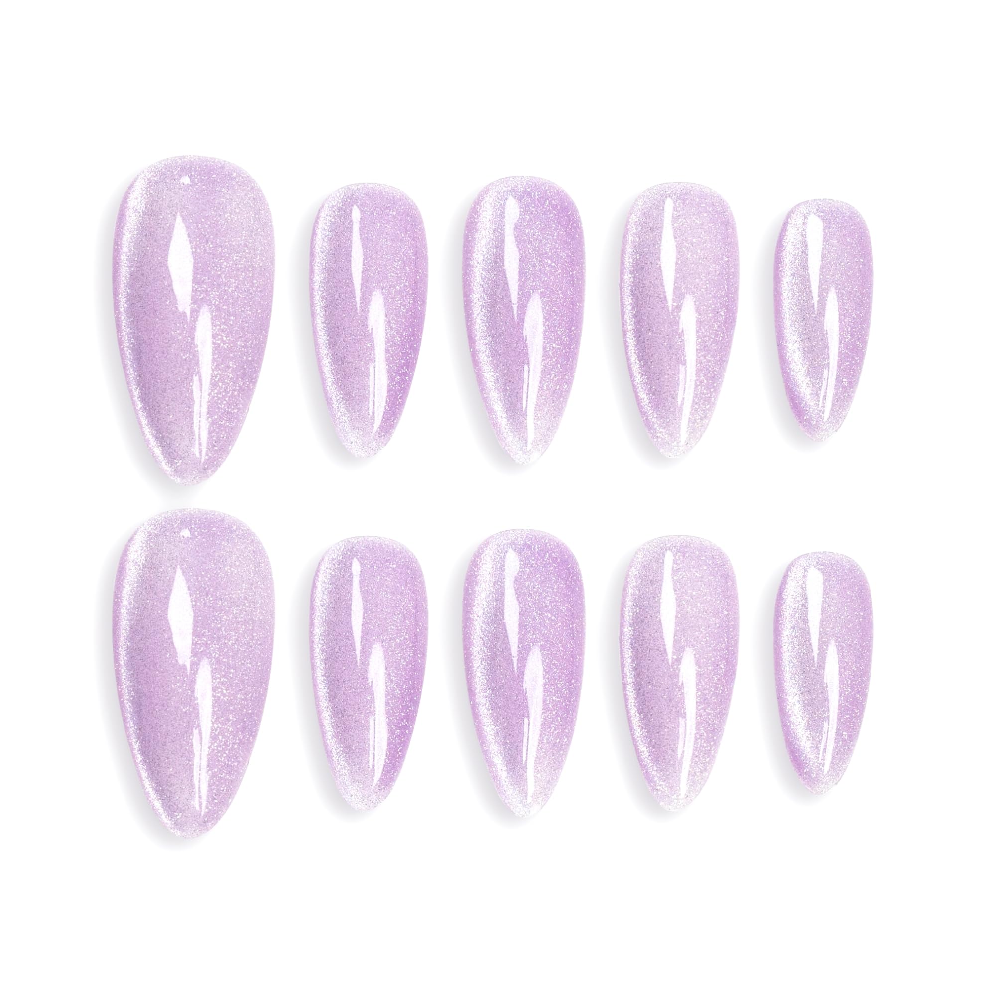 Sun&Beam Nails Handmade Press-on Medium Long Almond Lavender Purple Cat Eye Design Charming False Nail Tips 10 Pcs (#120 XS)