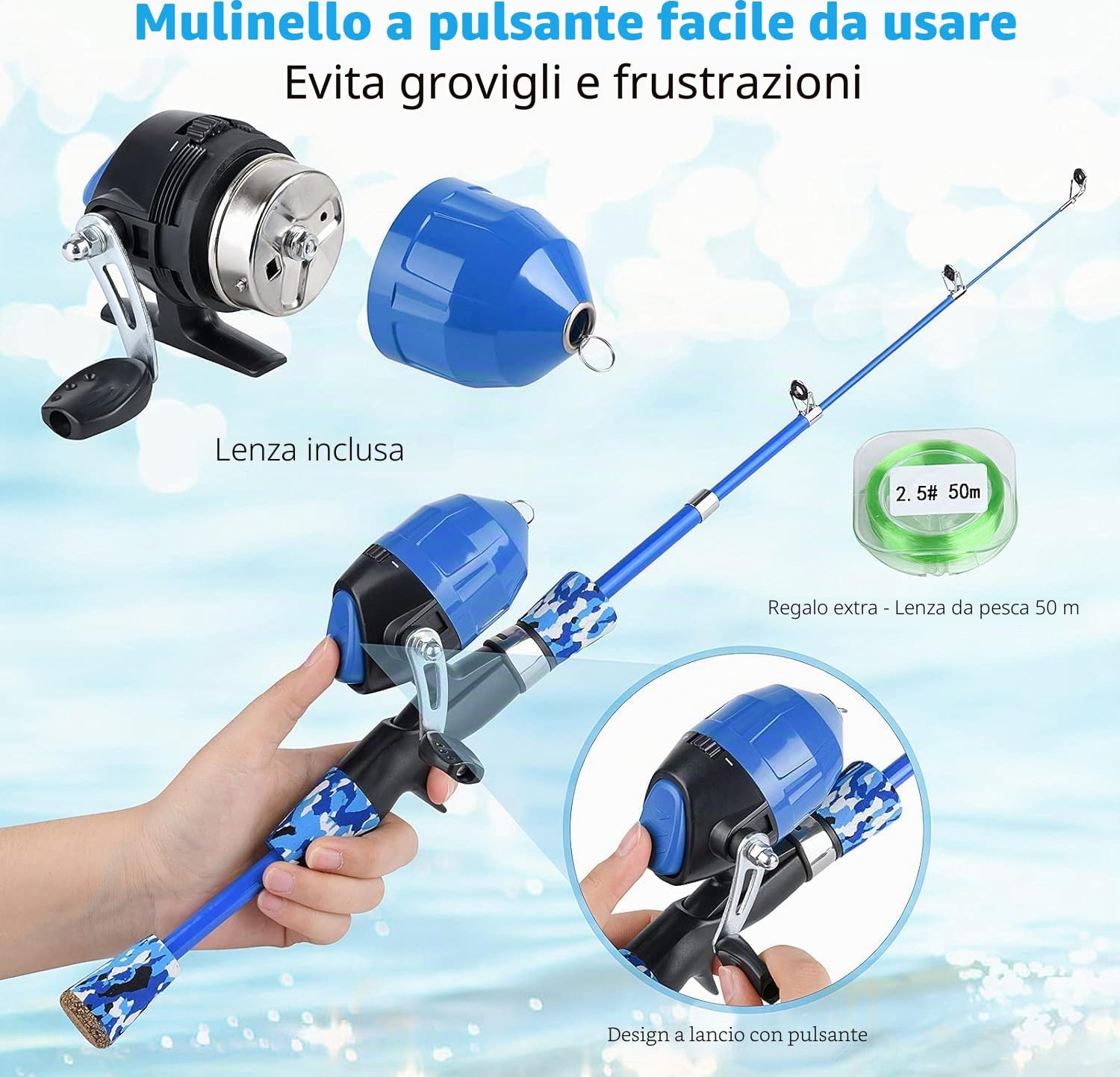Milerong Canna da pesca per bambini, canna da pesca telescopica portatile e mulinello, kit combinato per ragazzi, ragazze e giovani, con mulinello da pesca spincast, attrezzatura da pesca, esche da