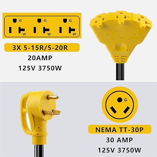 Miniatura 10 de HOZHEM Cable adaptador RV de 30 amperios a 30 amperios, cable de alimentación para generador NEMA TT-30P a L5-30R, con enchufe de conector de
