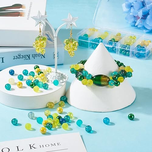 Miniatura 10 de Pandahall - Juego de cuentas de cristal transparente de color azul y blanco, 100 unidades por caja