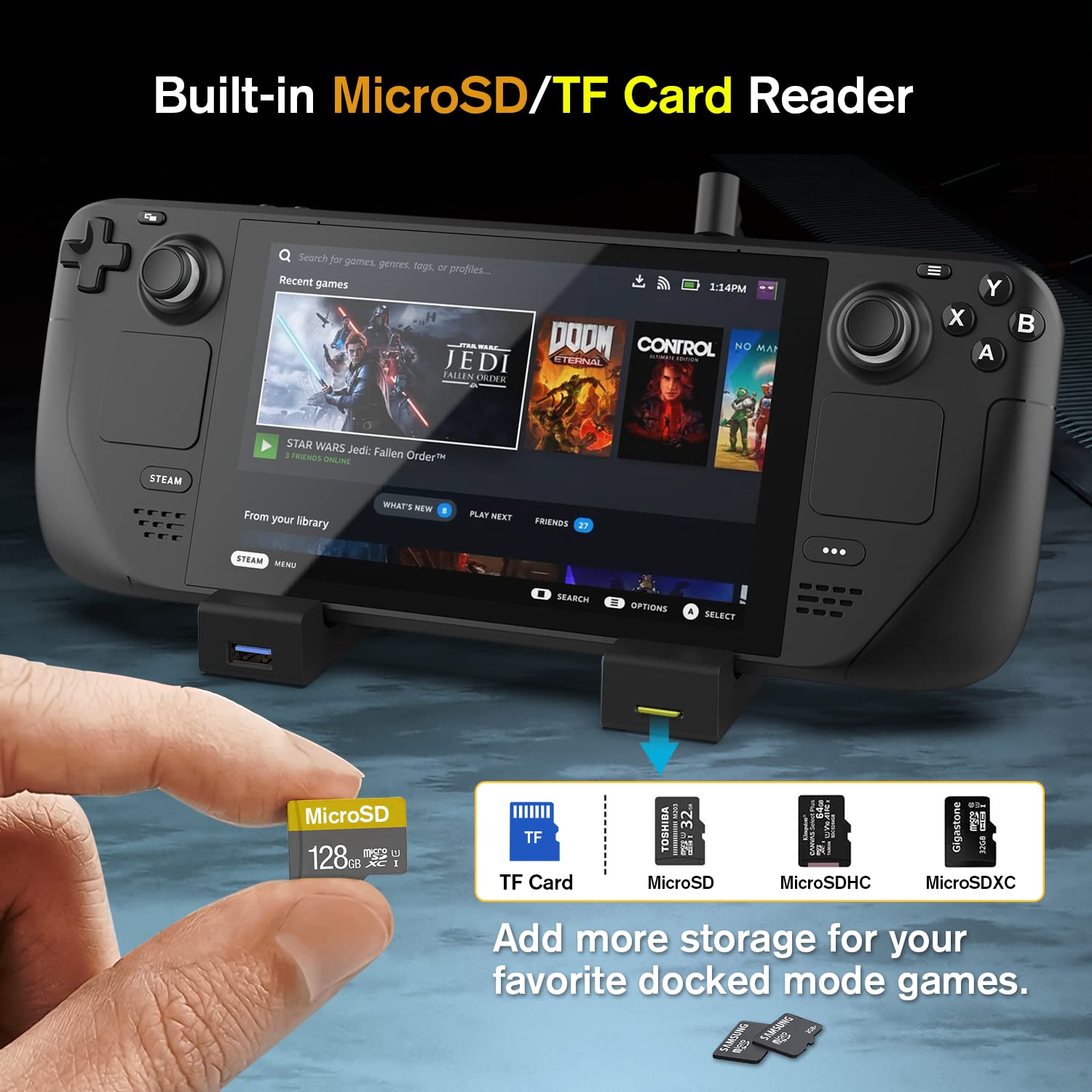 Nyko Base de alimentación para Steam Deck | Base de Steam Deck 6 en 1 | Base de alimentación USB-C de carga rápida | 2 puertos USB 3.1 | Puerto USB 3.0 | Puerto Gigabit Ethernet | Salida HDMI (hasta
