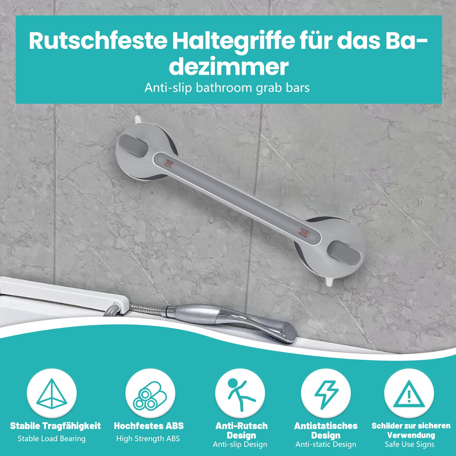 Maniglie Doccia Ventosa,43cm Maniglione Bagno Disabili con Avviso di Aspirazione, Portatili Maniglia Doccia Anziani con Ventosa,Maniglia Doccia Anziani Ventosa, Bagno Corrimano (1PCS)
