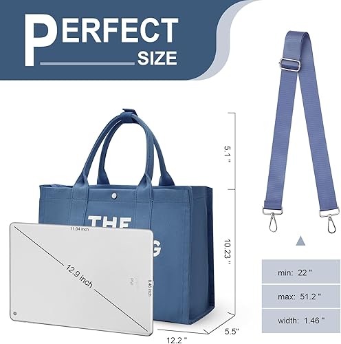 Miniatura 2 de WOOMADA Tote Bag For Women, Canvas Tote Bag with Zipper, Women Shoulder Bag, Crossbody Bag for Work, Travel