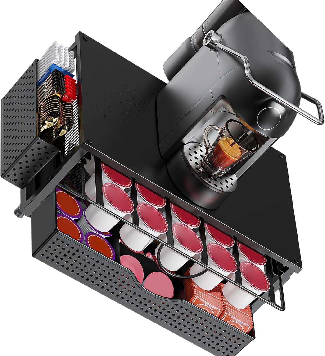 Modern Coffee Sgle Serve Cup Stand Cludg Smooth Drawers and Adjustable Feet for Countertop Use Plain Coffee Medication Storage