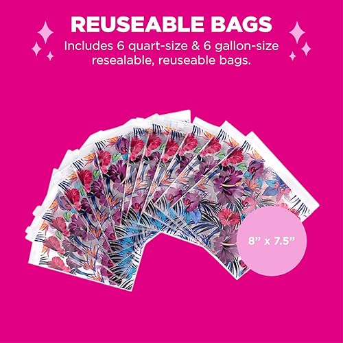 Miniatura 2 de Miamica Neceser resellable de tamaño de cuarto de galón para mujer y organizadores de embalaje de viaje, hibisco paquete de 12, Hibiscus 12 Pack,