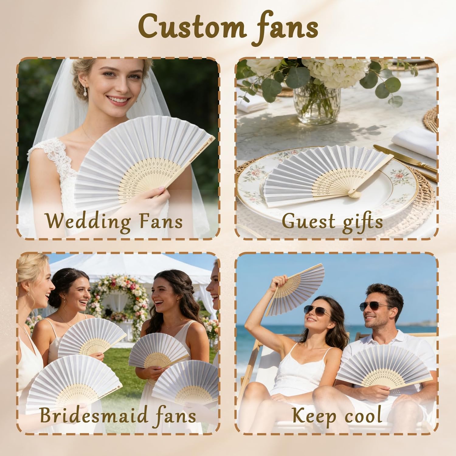 50PCS Personalized Wedding Fans for Guests, Custom Hand Fans with Names & Date, Fabric Wooden Handheld Fans Foldable, Wedding Favors for Guests, Bridal Shower, Outdoor Ceremony, Party Fans Bulk (50)