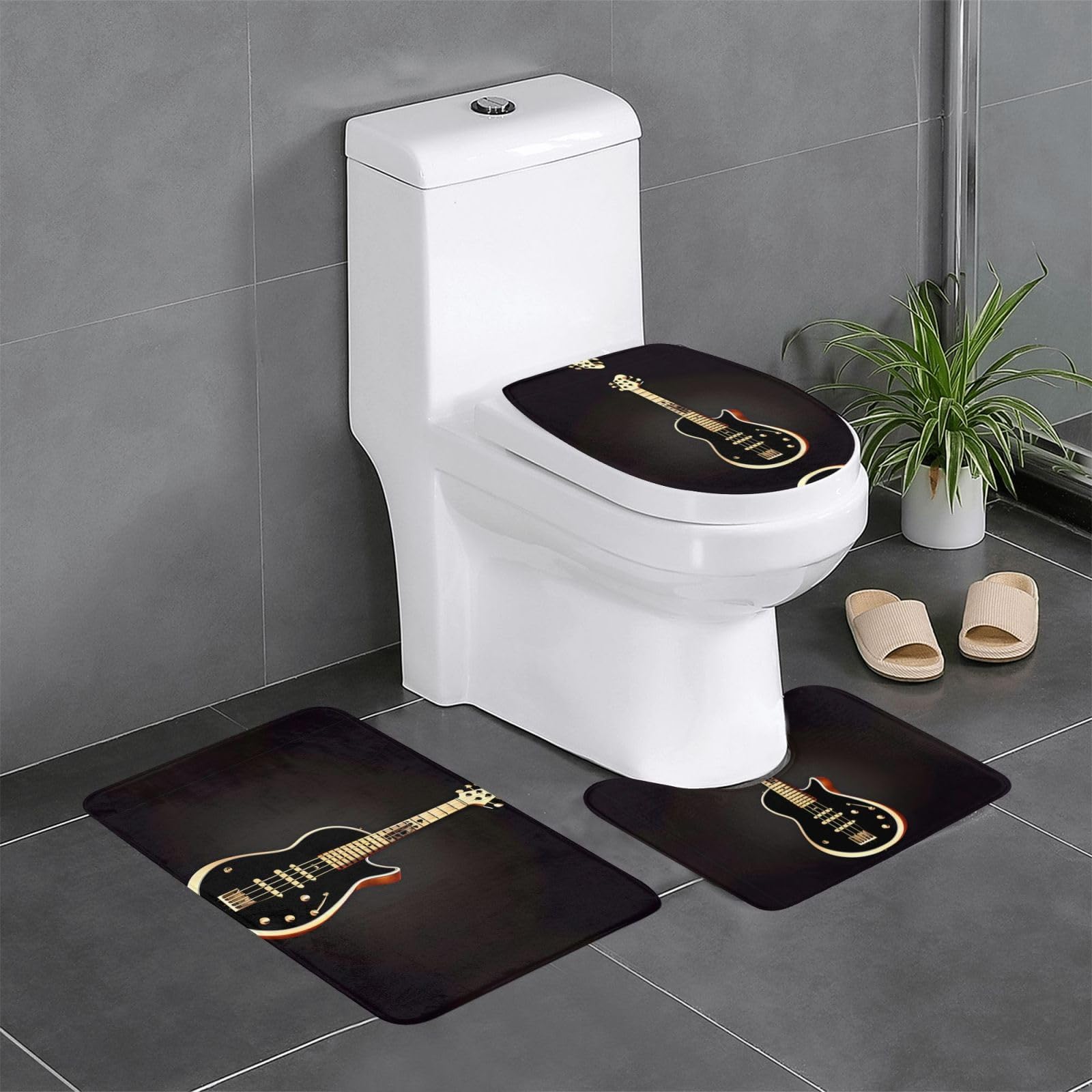 Tapis de bain antidérapant guitare noire absorbant et facile à nettoyer