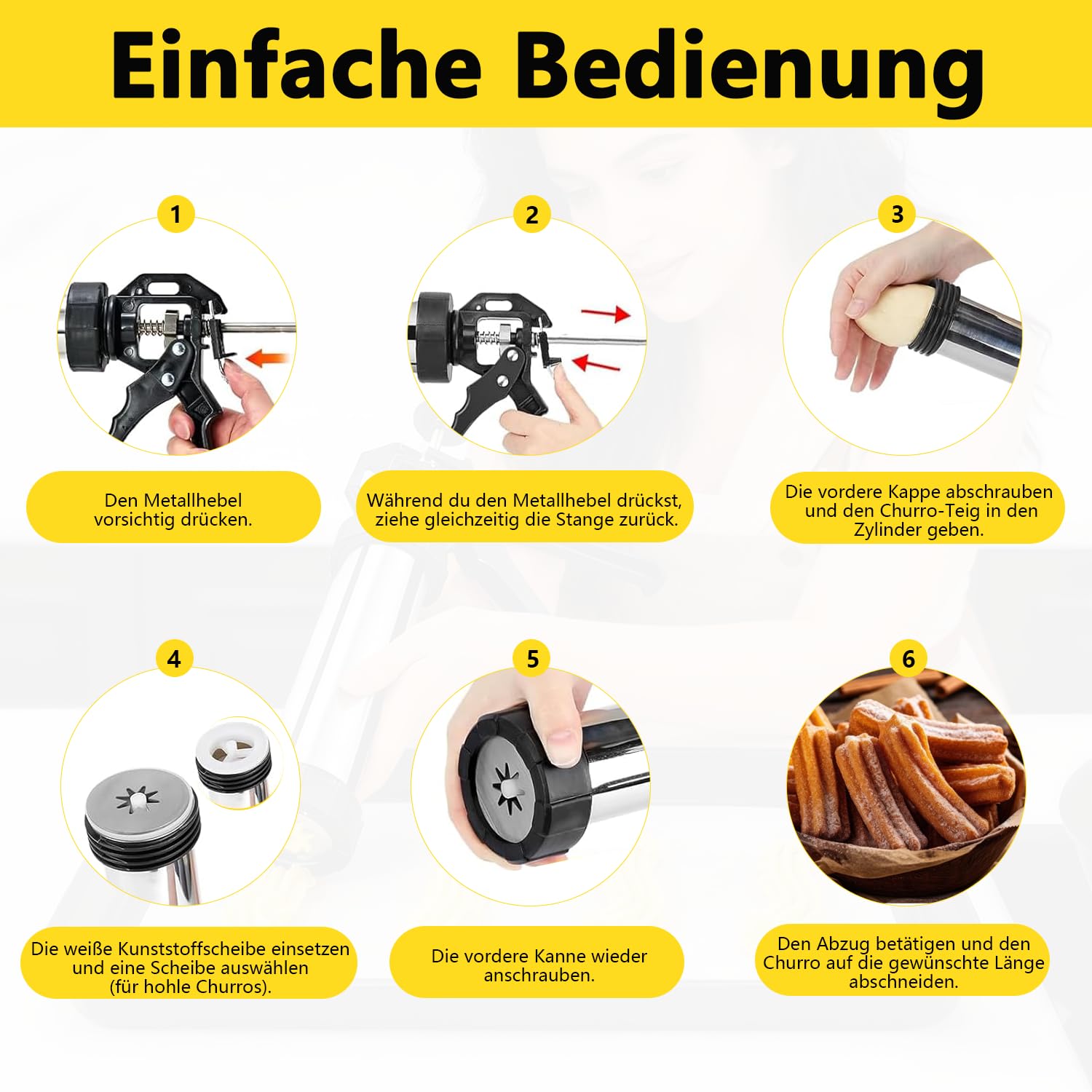 Churro Maker Edelstahl Gebäckpresse, Spritzgebäck Presse mit 10 Schablonen und 7 Edelstahl Tüllen, Teigspritze Kekspresse Gebäckspritze, Plätzchenpresse Backzubehör für Kuchen Dessert Cookie Presse