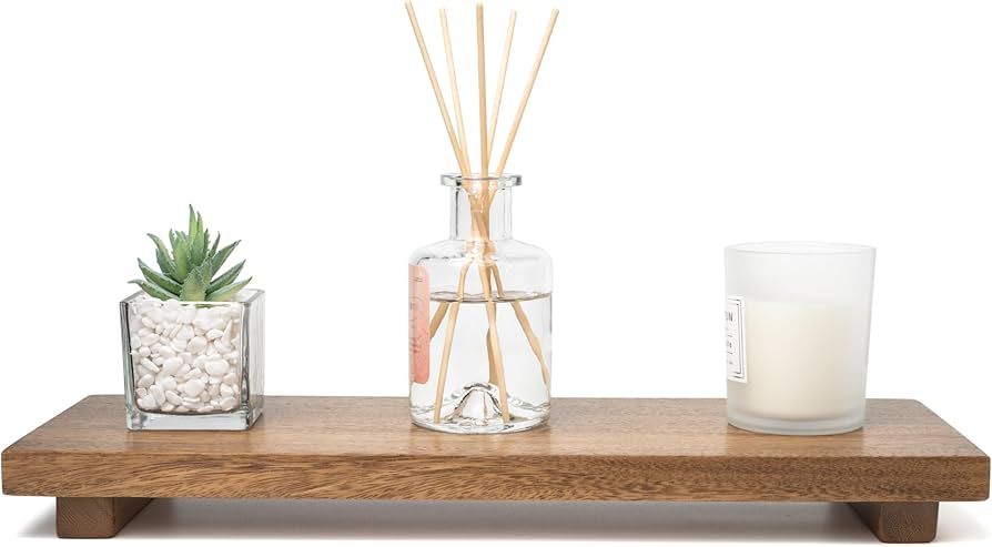 Narrow 17" Acacia Wood Riser Pedestal Stand – Farmhouse Wood Display Riser for Kitchen and Bathroom Decor - Counter Display, Plant Stand, Jewelry Holder, Vanity Tray, Candle Stand (Narrow:17"x6"x1.57")