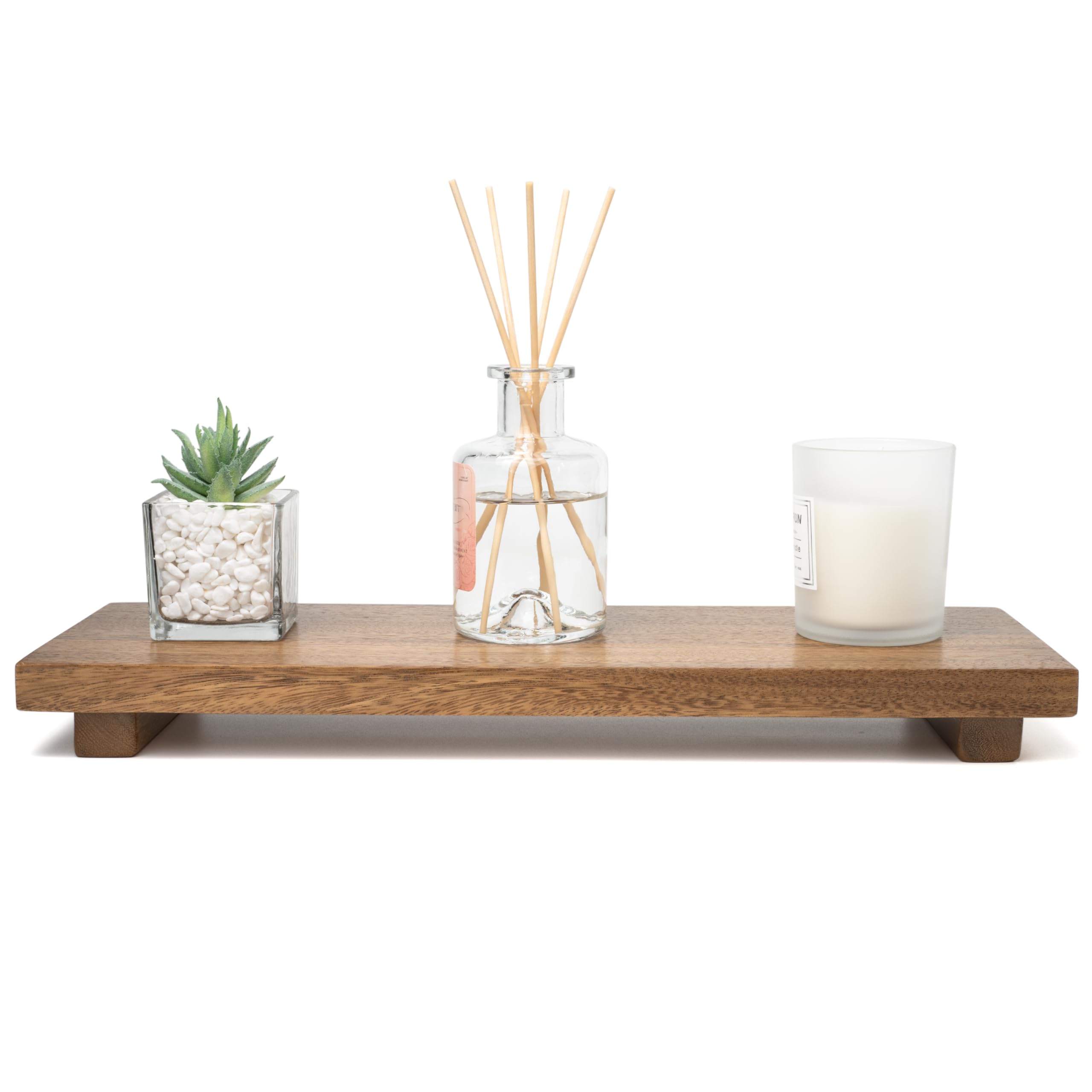 Narrow 17" Acacia Wood Riser Pedestal Stand – Farmhouse Wood Display Riser for Kitchen and Bathroom Decor - Counter Display, Plant Stand, Jewelry Holder, Vanity Tray, Candle Stand (Narrow:17"x6"x1.57