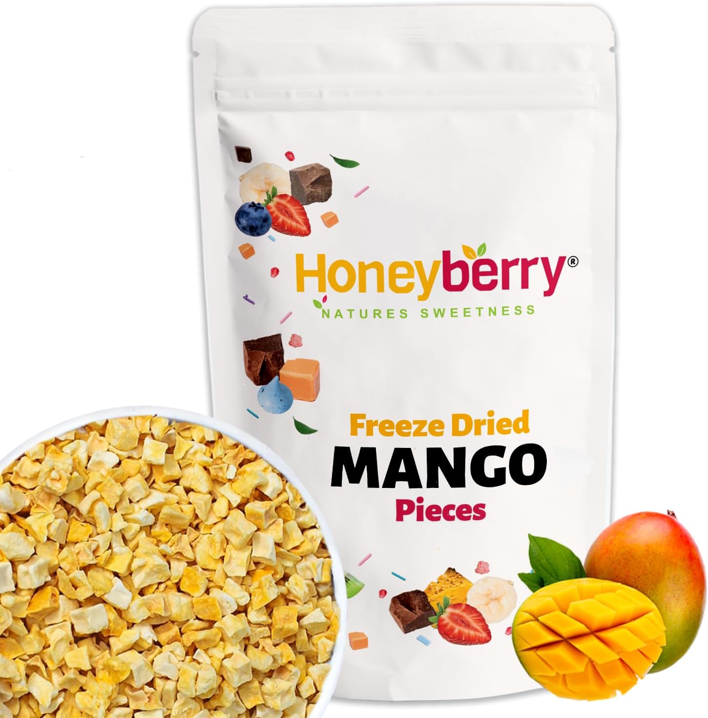 Freeze Dried Mango Pieces 100g - Dehydrated Natural Crispy Mango Cubes - Tropical Fruit Chunks Perfect as a Snack, Sprinkles, Emergency Food - No Sugar Added Vegan Friendly Gluten Free Bites