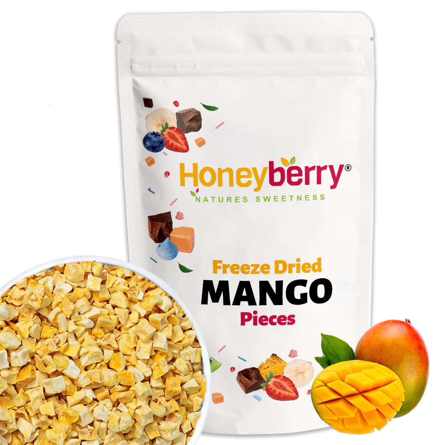 Freeze Dried Mango Pieces 100g - Dehydrated Natural Crispy Mango Cubes - Tropical Fruit Chunks Perfect as a Snack, Sprinkles, Emergency Food - No Sugar Added Vegan Friendly Gluten Free Bites