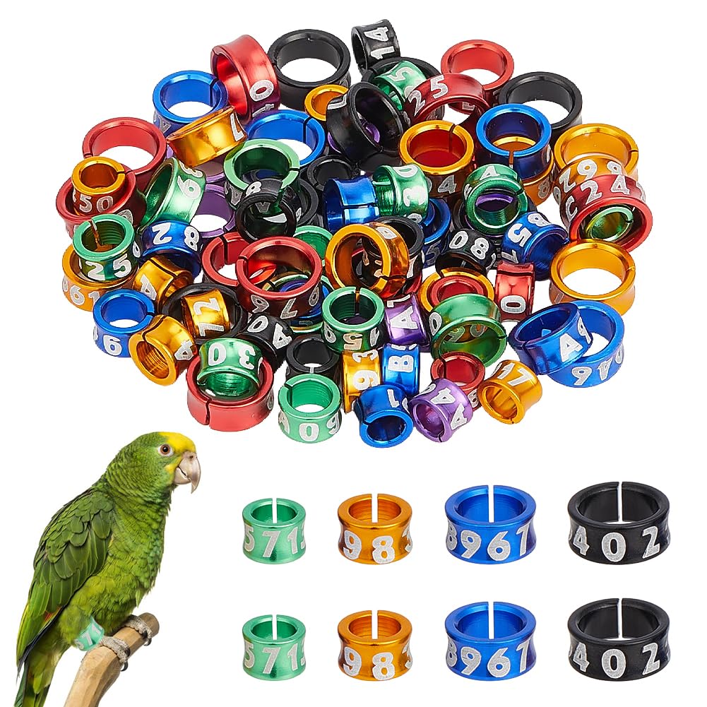 NBEADS 80 Pcs 4 Sizes Bird Foot Ring Open, Alloy Bird Leg Rings with Serial Number Identification for Parrots Hibiscus Peonies Pigeons Quails Training Tags