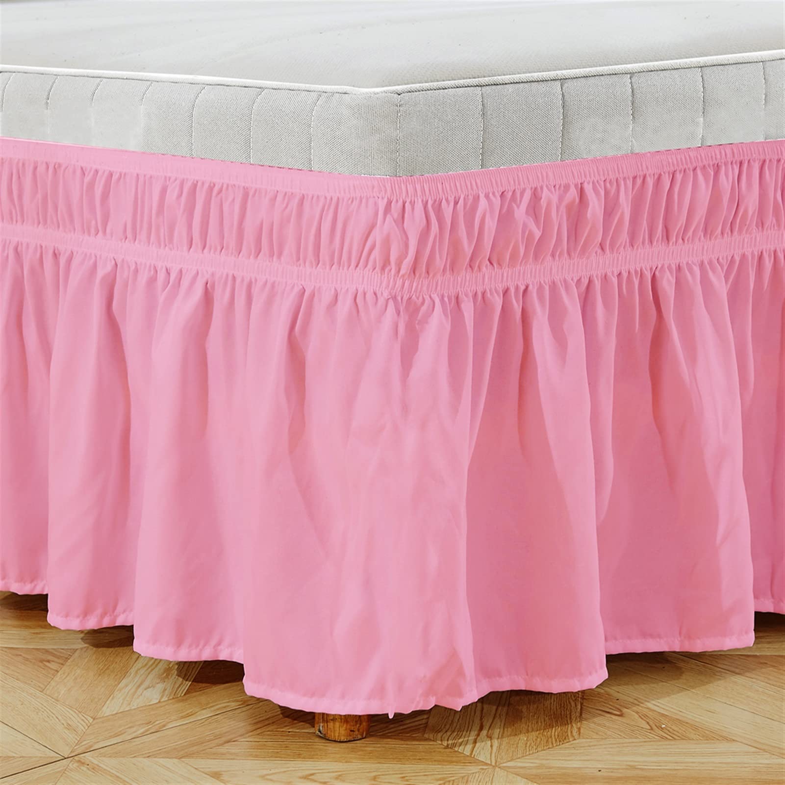 Rund um elastische Rüschen Bettrock Rüschen Hirten Solid Home Bett Röcke 15 Zoll Twin/Full/Queen Bettrock (Color : Pink, Size : Queen 60x80x15 inch)