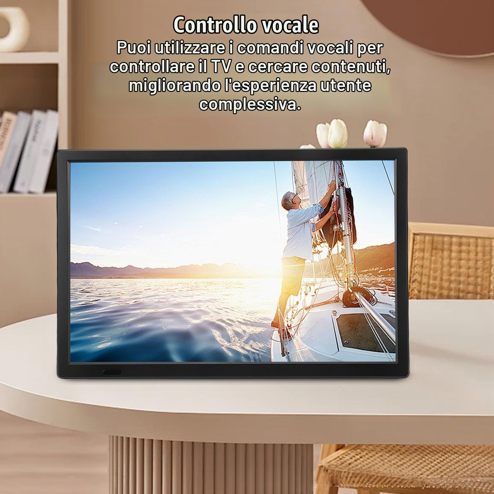 Bewinner Smart TV Android da 15,4" | TV Integrata, Bluetooth 5.0 e Telecomando Vocale, Digitale HD con ATSC/ATV, Riproduzione USB per Camera da Letto, Cucina, Uso Esterno