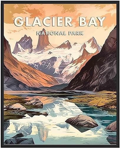 Póster del Parque Nacional de la Bahía Glaciar, impresión artística retro con lago de montaña, póster para pared, decoración vintage, paisaje